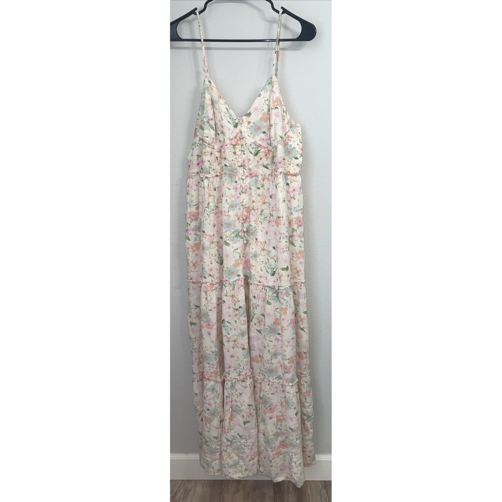 AND NOW THIS Dress Size XL Ivory‎ Floral Spaghetti Strap Maxi—-NWT
